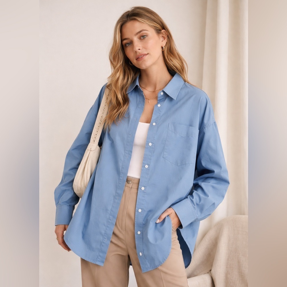 Wilfred Free Blue Oversized Button-Down Shirt 2XL Relaxed Fit